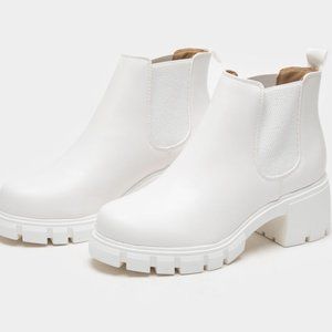 New White Chelsea Elastic Platform Sole Ankle Boots Booties